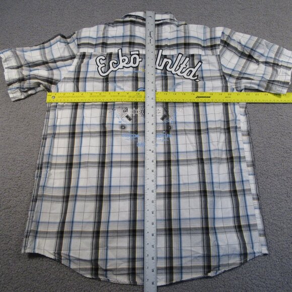 Vintage Ecko Unltd Men’s Shirt Medium White Striped Button Down Short Sleeve - Picture 10 of 12